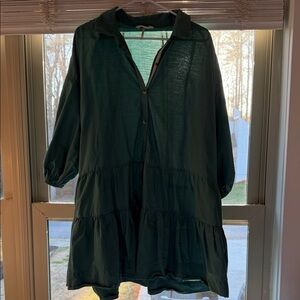 Anthropologie Dark Green Tiered Mini Dress